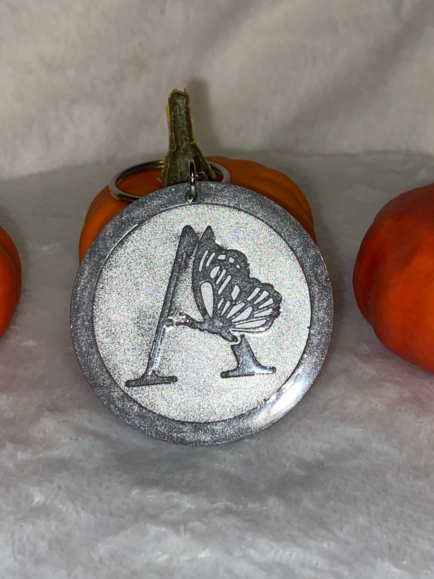 Round Letter/Symbol with Butterfly Keychains