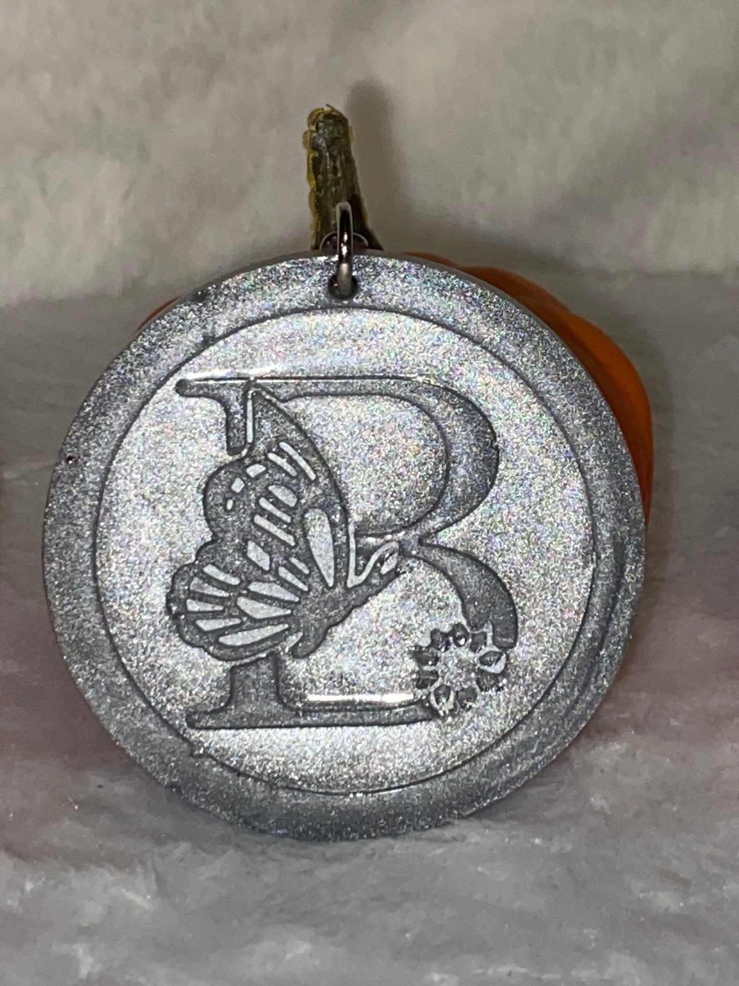 Round Letter/Symbol with Butterfly Keychains