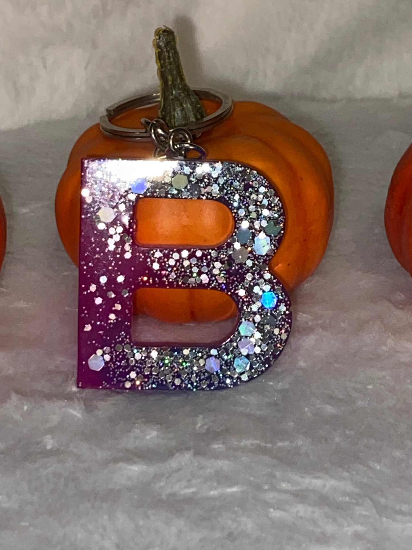 Basic Font Letter Keychains with Chunky Glitter