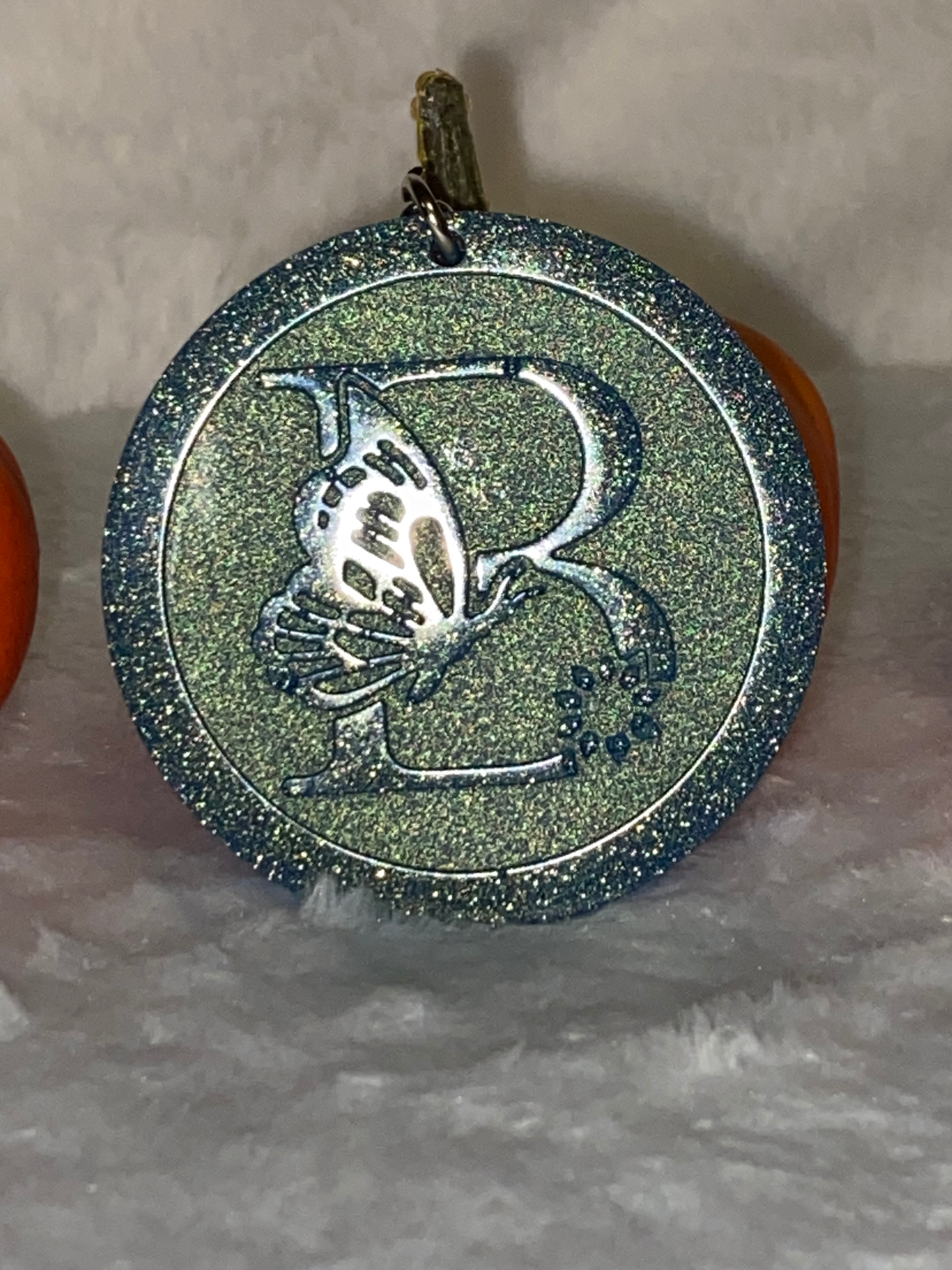 Round Letter/Symbol with Butterfly Keychains