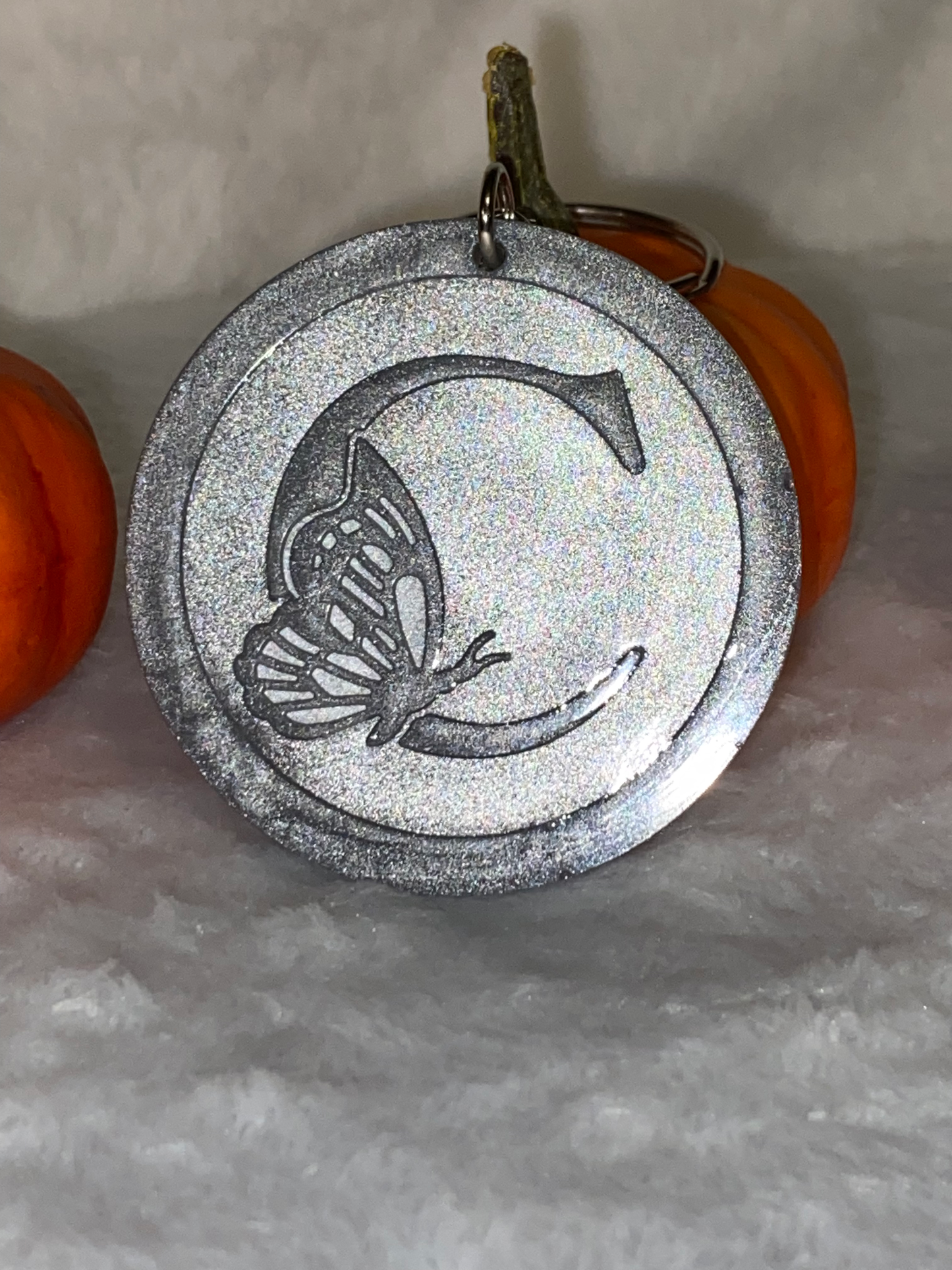 Round Letter/Symbol with Butterfly Keychains