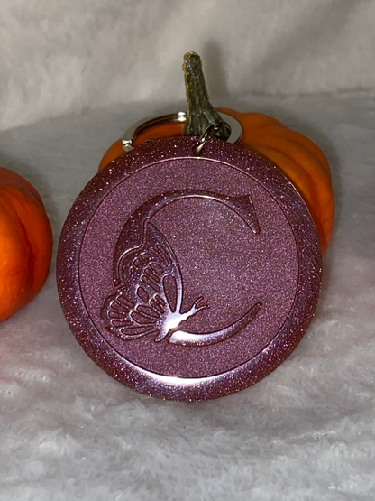 Round Letter/Symbol with Butterfly Keychains
