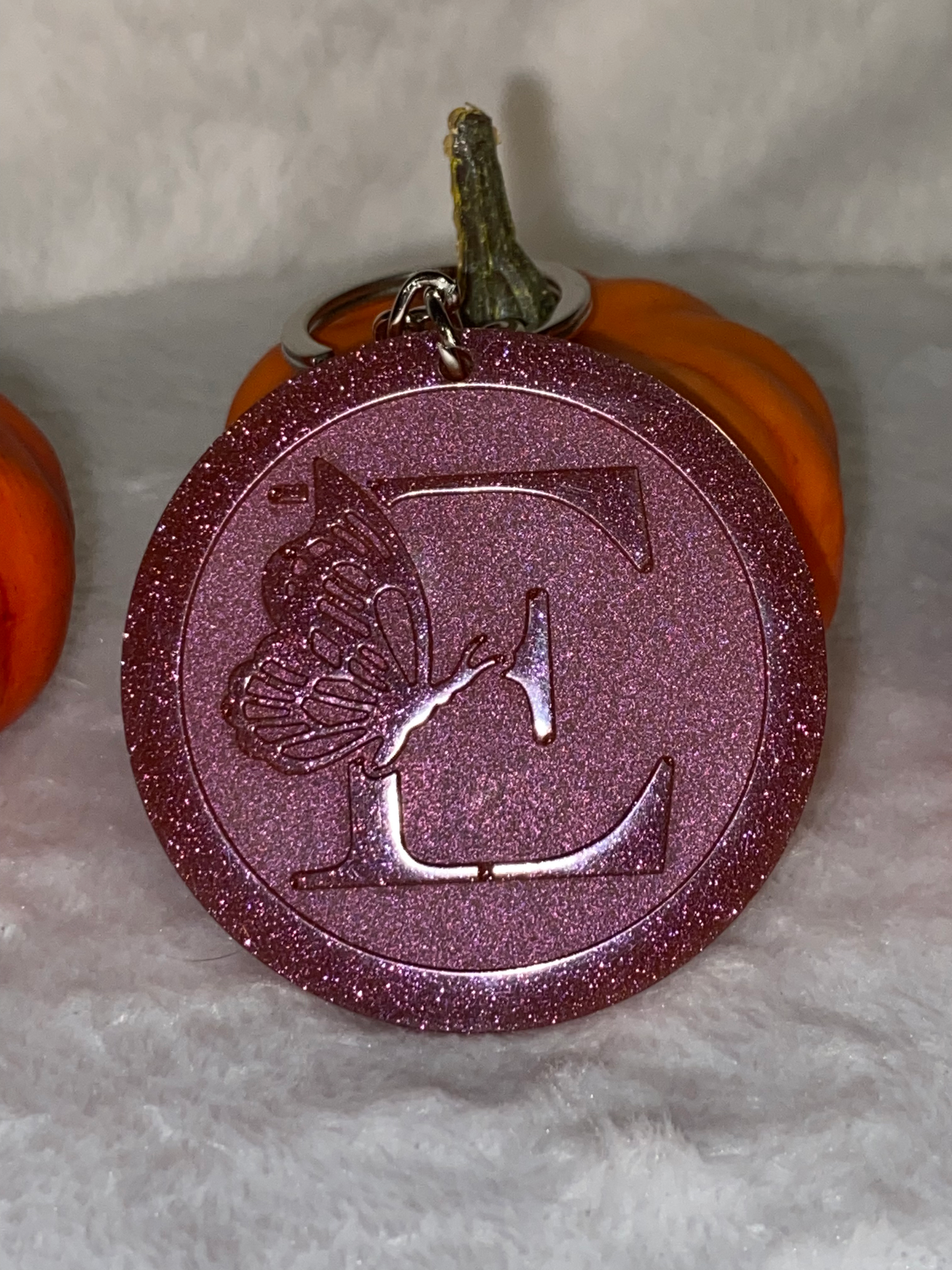 Round Letter/Symbol with Butterfly Keychains