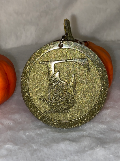 Round Letter/Symbol with Butterfly Keychains