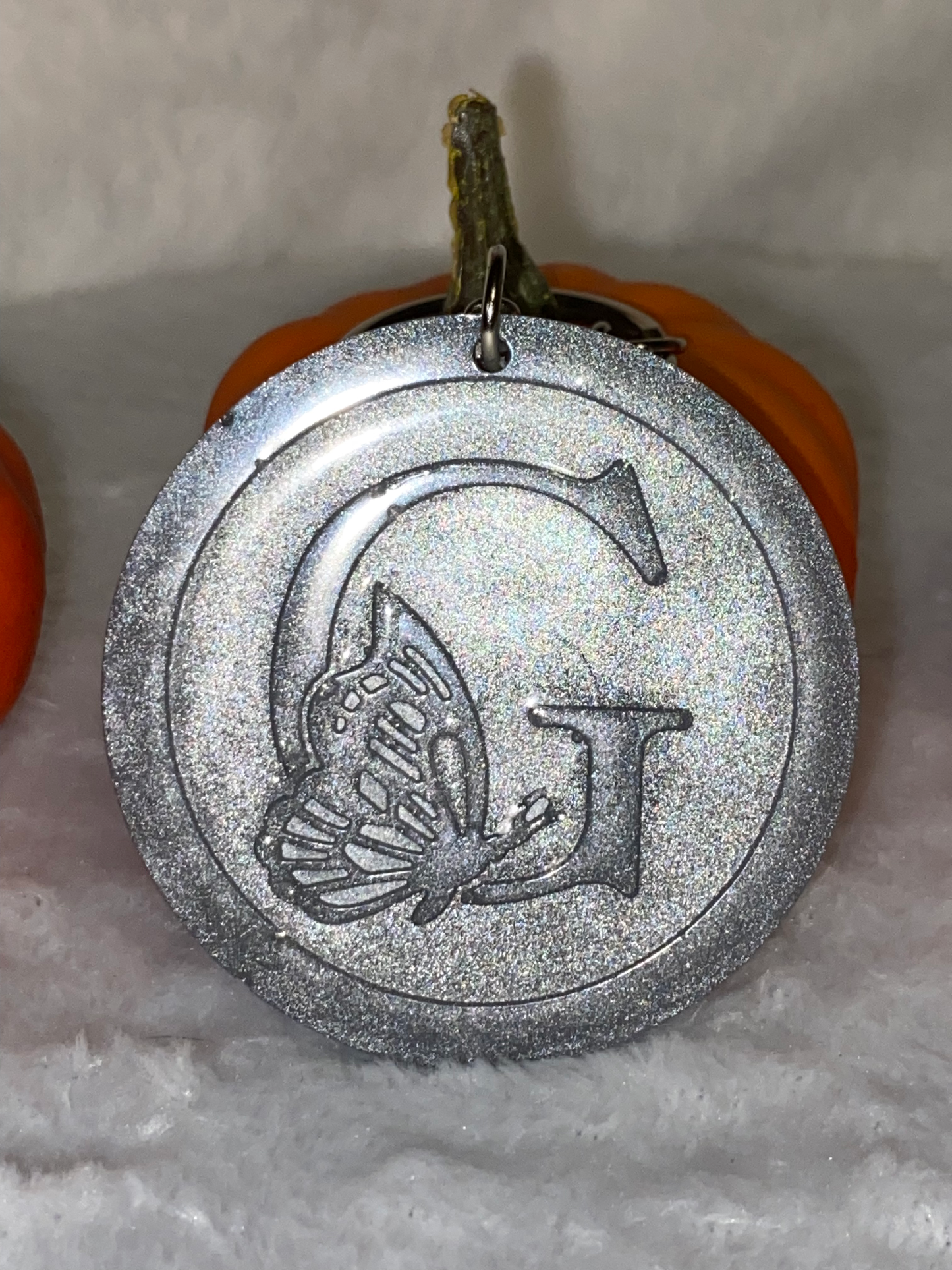 Round Letter/Symbol with Butterfly Keychains