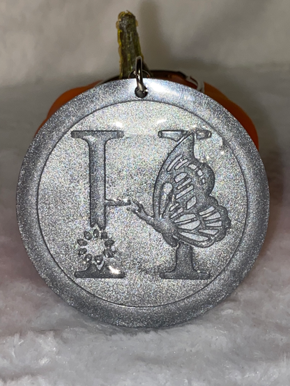 Round Letter/Symbol with Butterfly Keychains