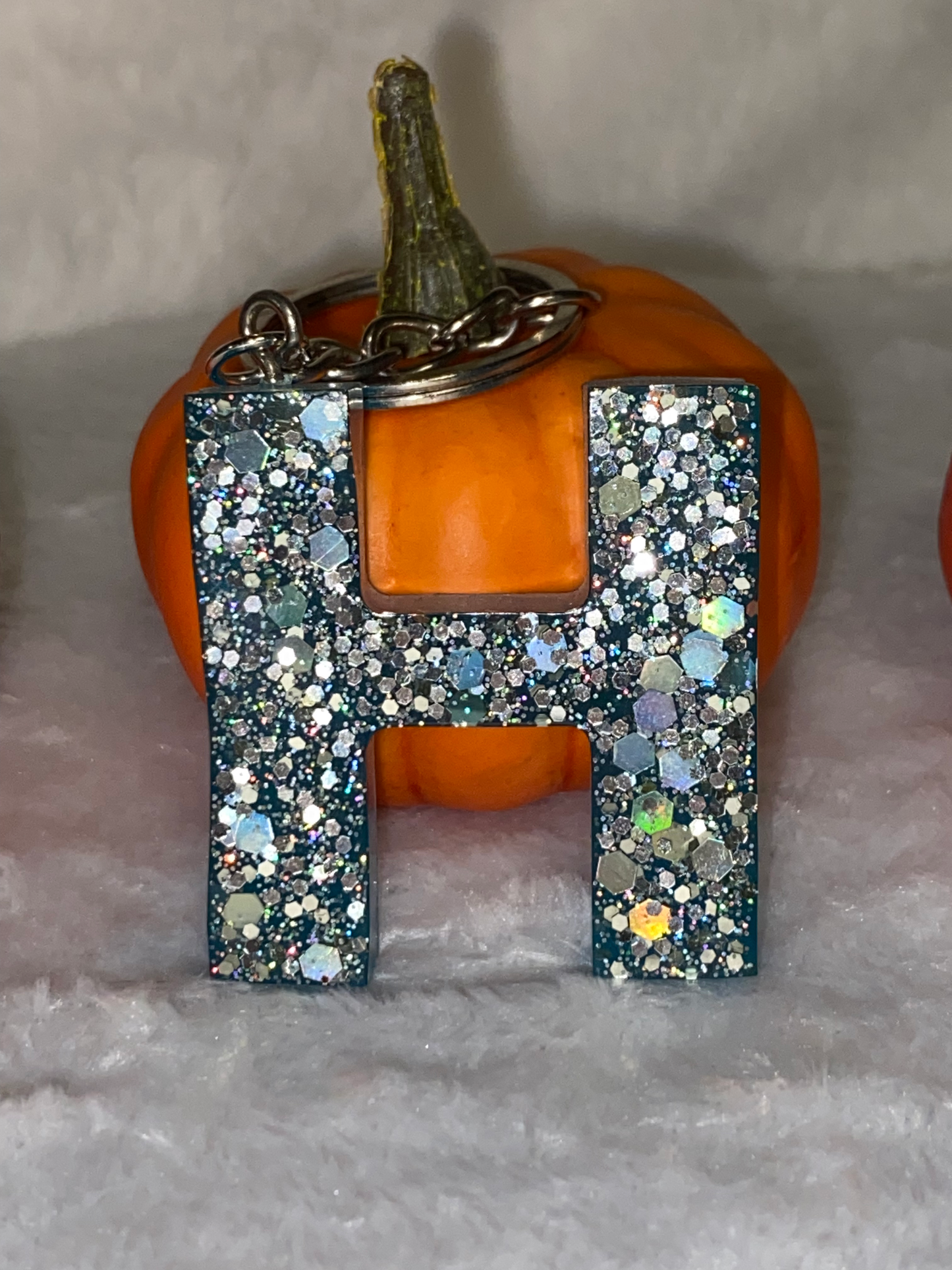 Basic Font Letter Keychains with Chunky Glitter