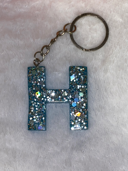 Basic Font Letter Keychains with Chunky Glitter