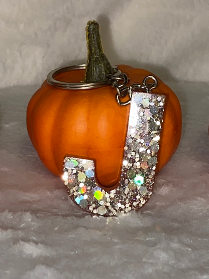 Basic Font Letter Keychains with Chunky Glitter