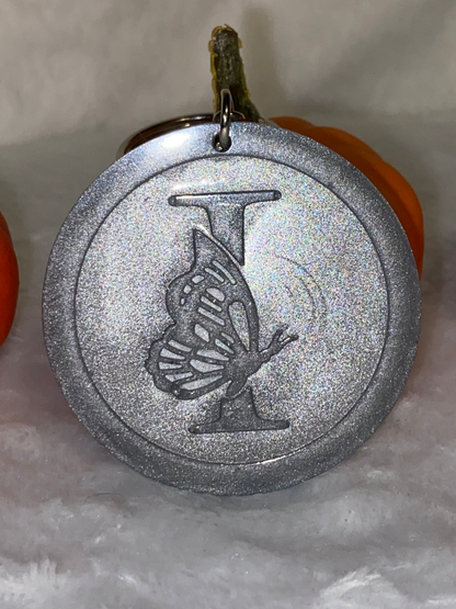 Round Letter/Symbol with Butterfly Keychains