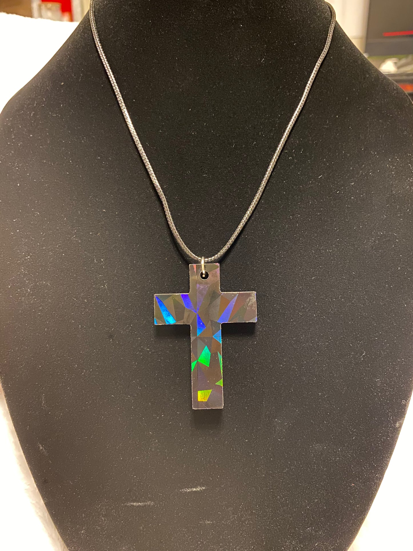 Holographic Black Resin Cross Necklace