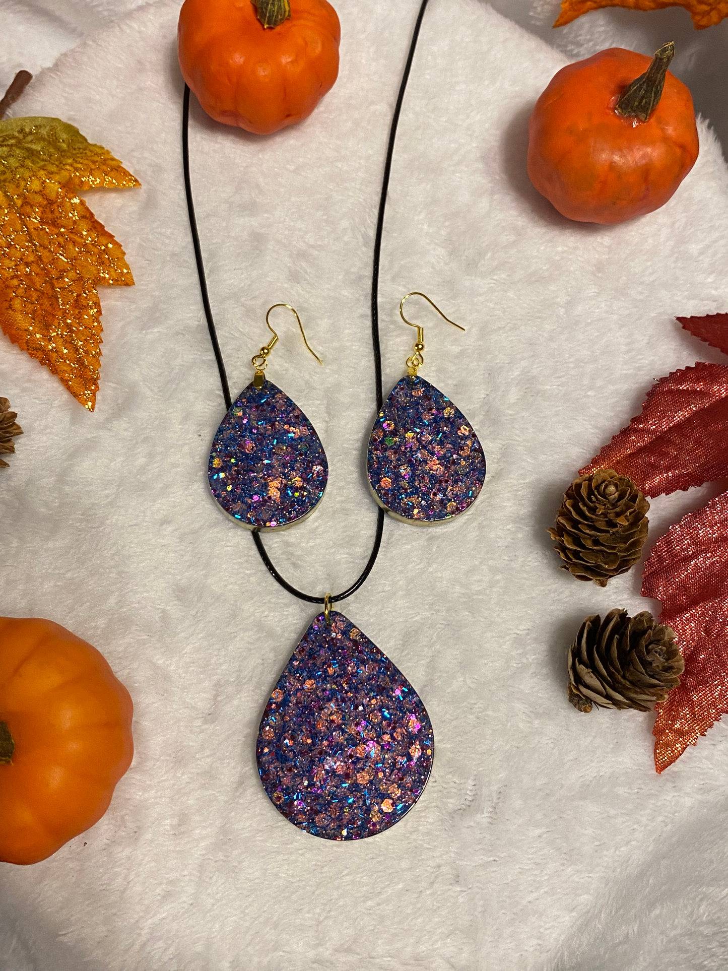 Purple Chunky Resin Teardrop Jewelry Set