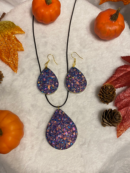 Purple Chunky Resin Teardrop Jewelry Set