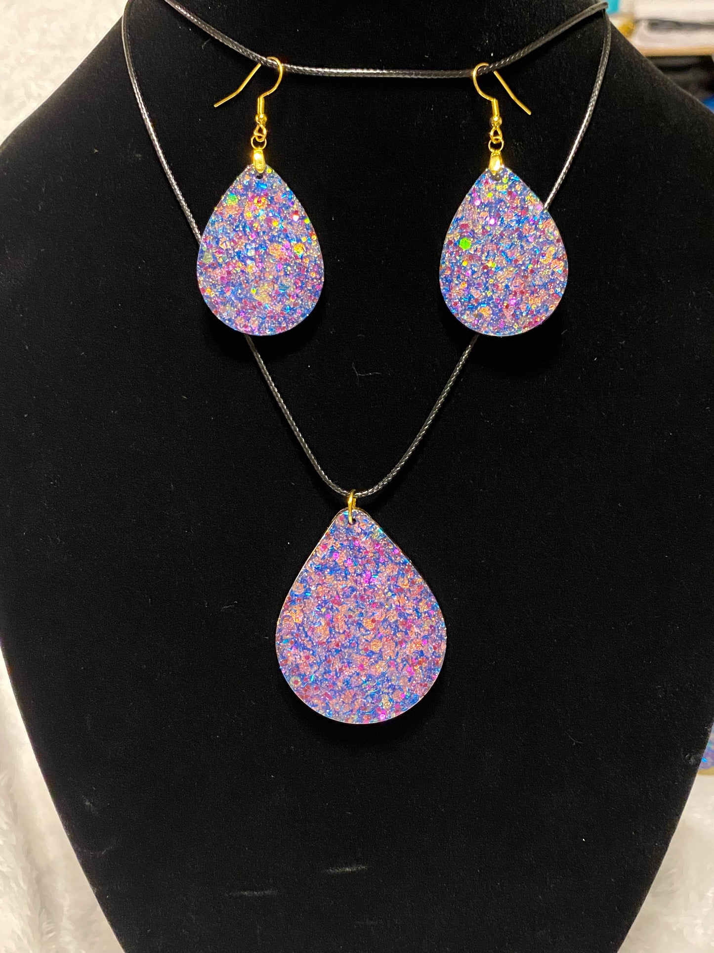 Purple Chunky Resin Teardrop Jewelry Set
