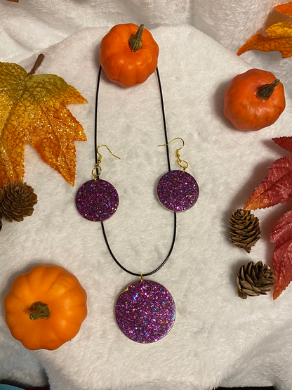 Purple Fine Glitter Jewelry Set-Round