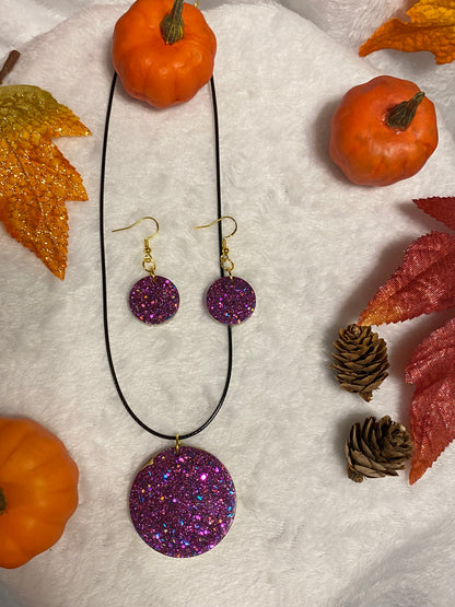 Purple Fine Glitter Jewelry Set-Round