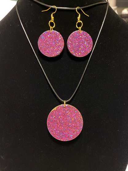 Purple Fine Glitter Jewelry Set-Round