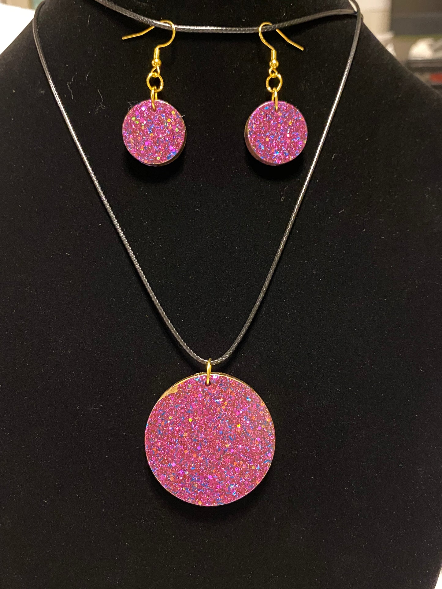 Purple Fine Glitter Jewelry Set-Round