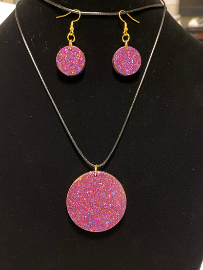 Purple Fine Glitter Jewelry Set-Round