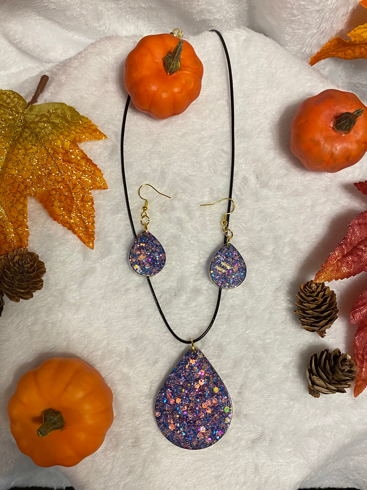Purple Chunky Resin Teardrop Jewelry Set