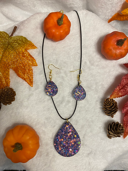 Purple Chunky Resin Teardrop Jewelry Set