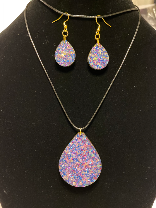 Purple Chunky Resin Teardrop Jewelry Set