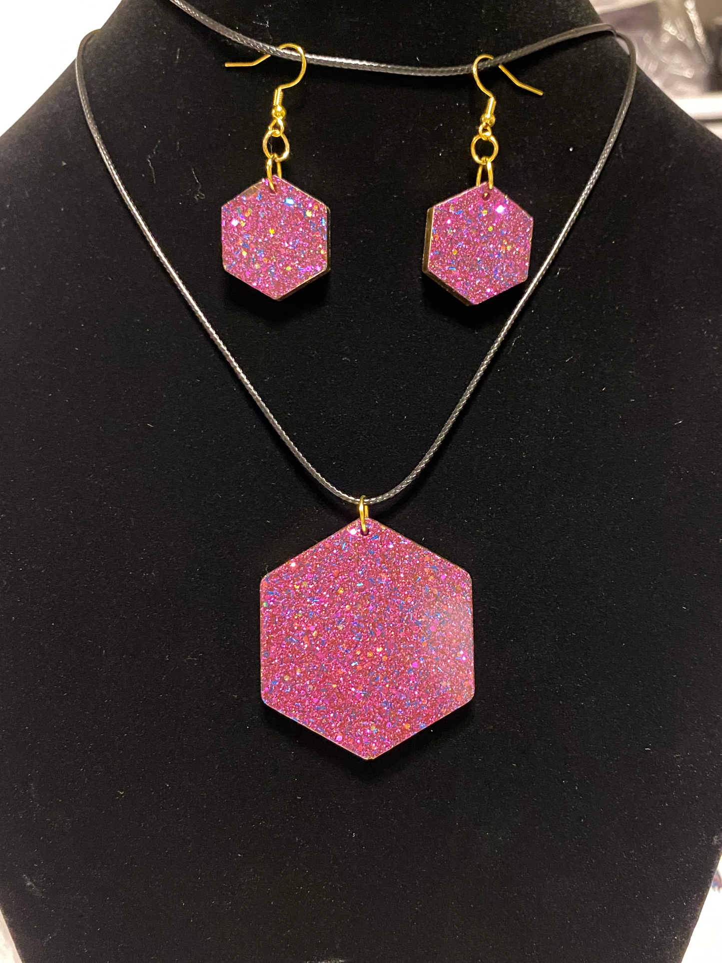 Purple Fine Glitter Octagon Shape Jewelry Set