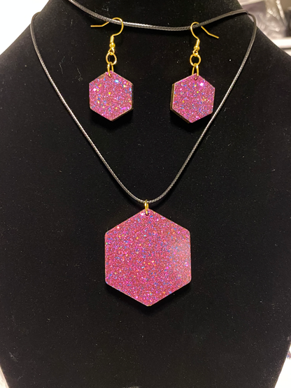 Purple Fine Glitter Octagon Shape Jewelry Set
