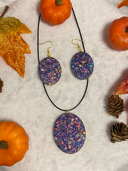 Purple Chunky Resin Oval Jewelry Set-