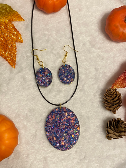 Purple Chunky Resin Oval Jewelry Set-