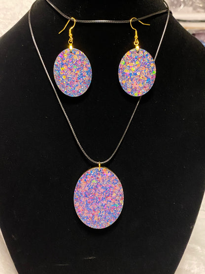 Purple Chunky Resin Oval Jewelry Set-