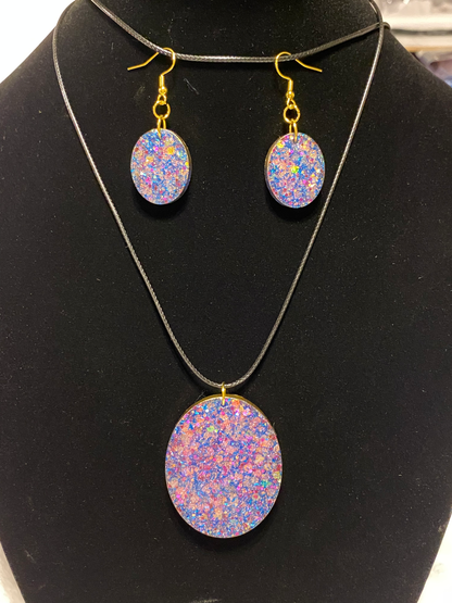 Purple Chunky Resin Oval Jewelry Set-