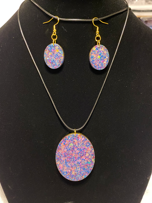 Purple Chunky Resin Oval Jewelry Set-