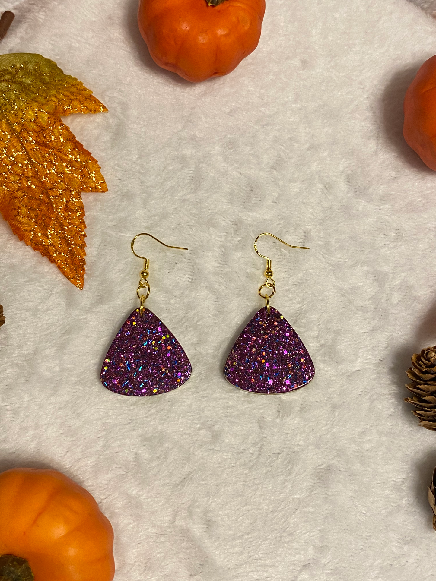 Medium Purple Fine Glitter Triangle Earrings