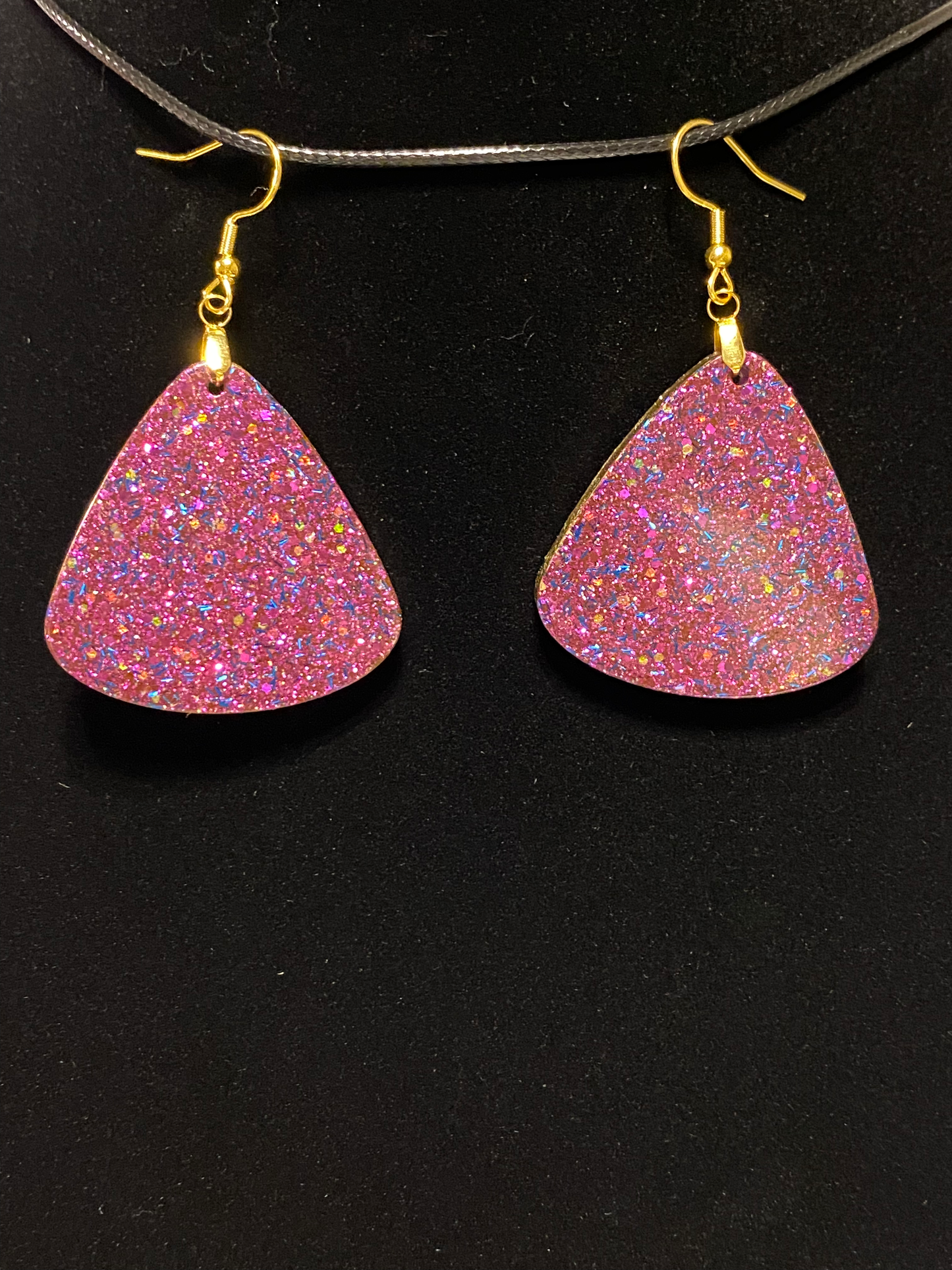 Large Purple Fine Glitter Triangle Earrings