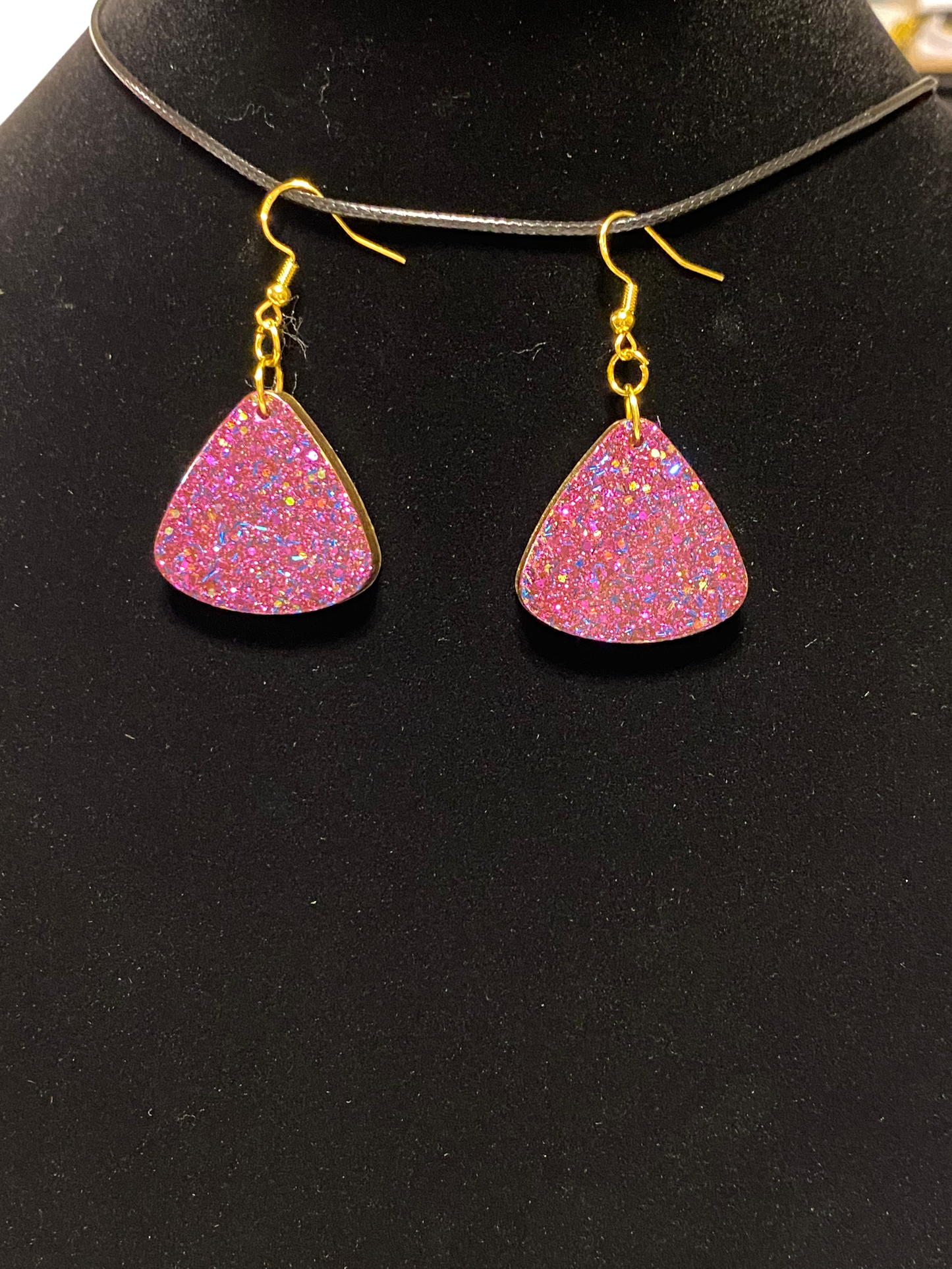 Medium Purple Fine Glitter Triangle Earrings