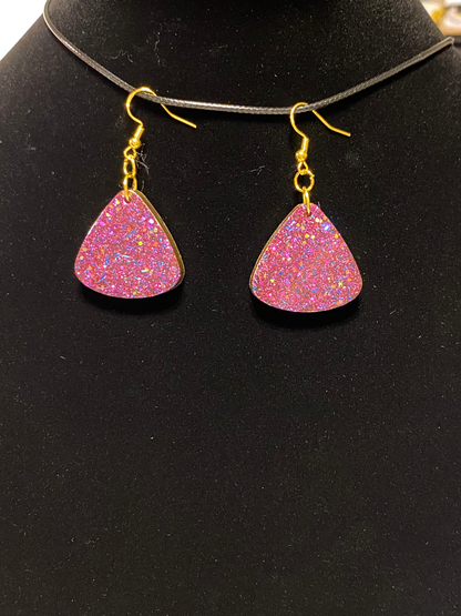 Medium Purple Fine Glitter Triangle Earrings