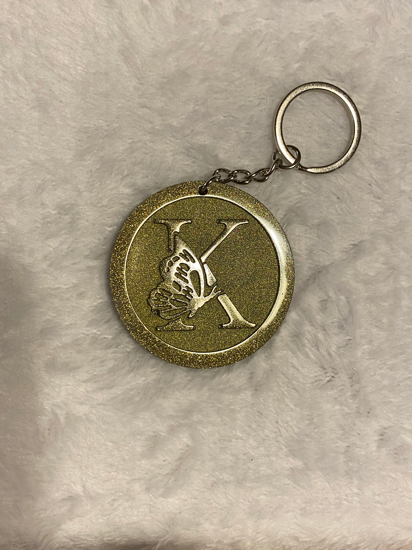 Round Letter/Symbol with Butterfly Keychains