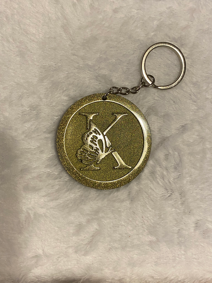 Round Letter/Symbol with Butterfly Keychains