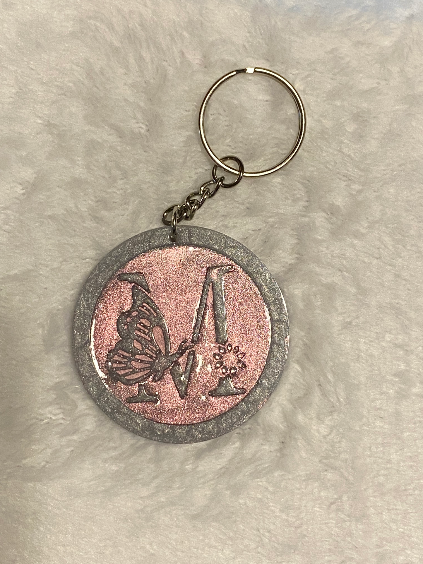 Round Letter/Symbol with Butterfly Keychains