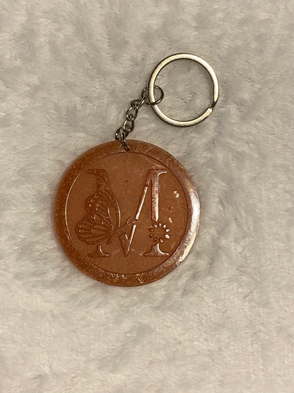 Round Letter/Symbol with Butterfly Keychains