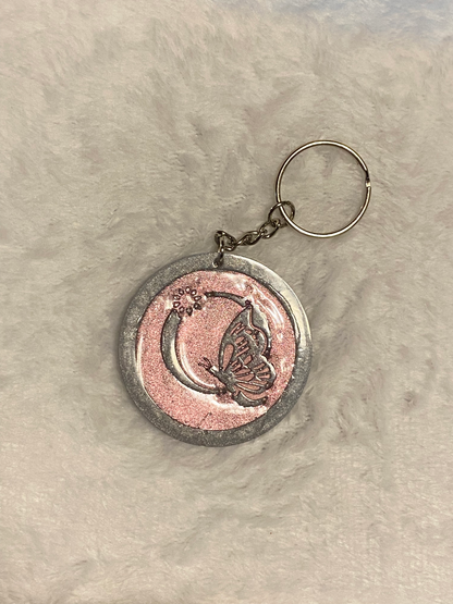 Round Letter/Symbol with Butterfly Keychains