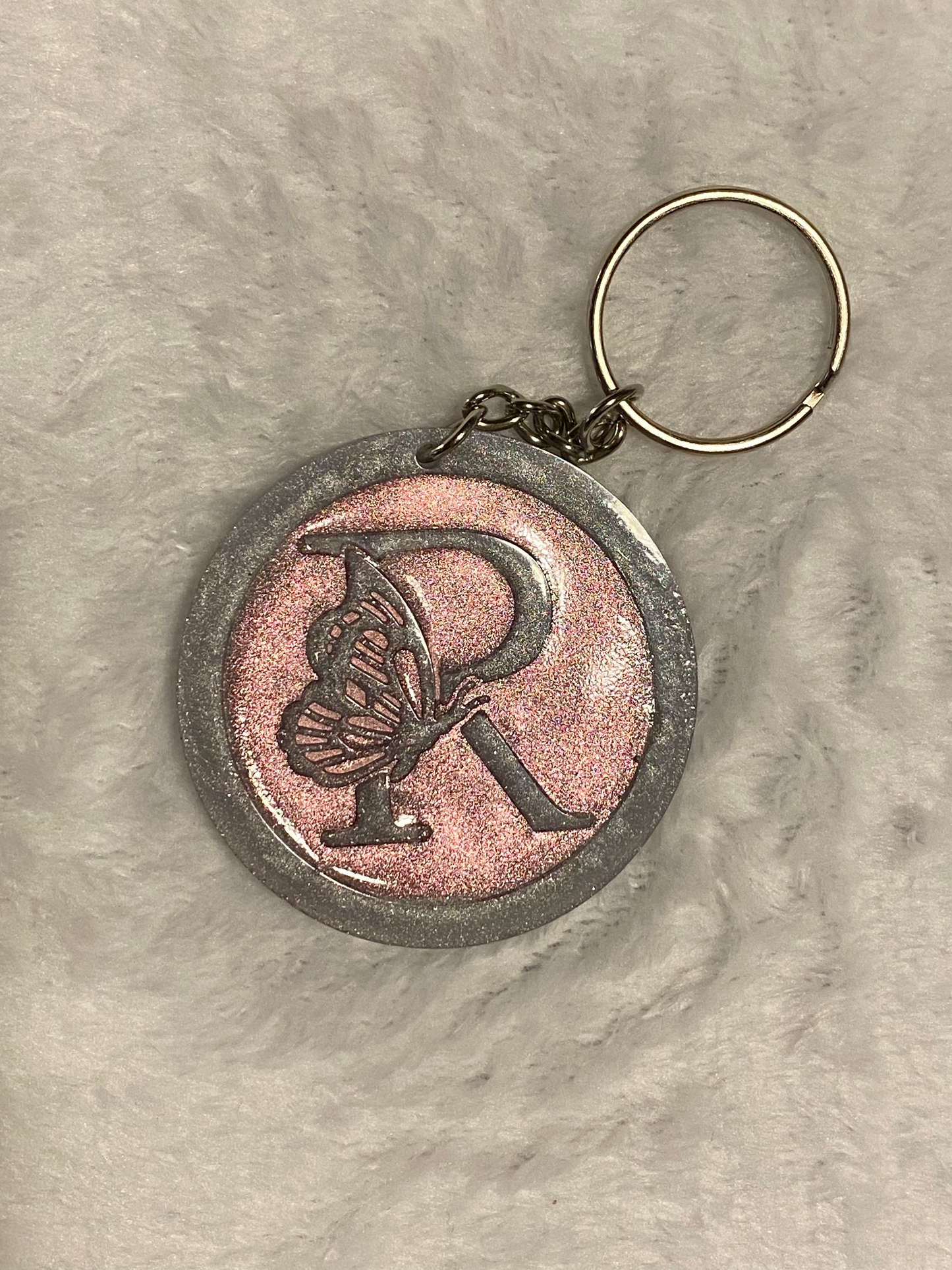Round Letter/Symbol with Butterfly Keychains