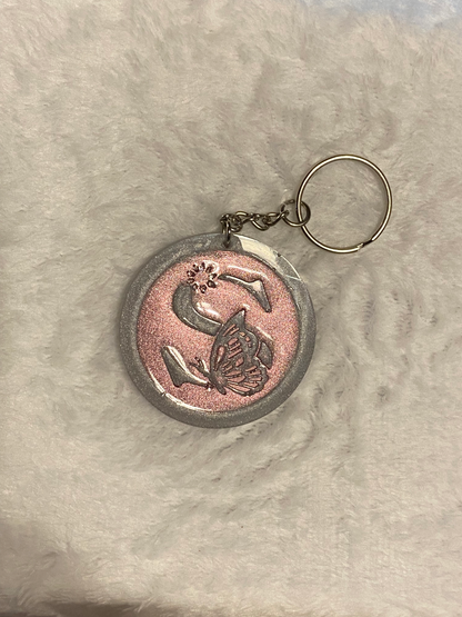 Round Letter/Symbol with Butterfly Keychains