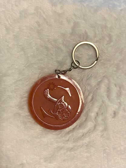 Round Letter/Symbol with Butterfly Keychains