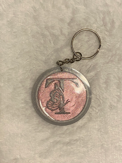 Round Letter/Symbol with Butterfly Keychains