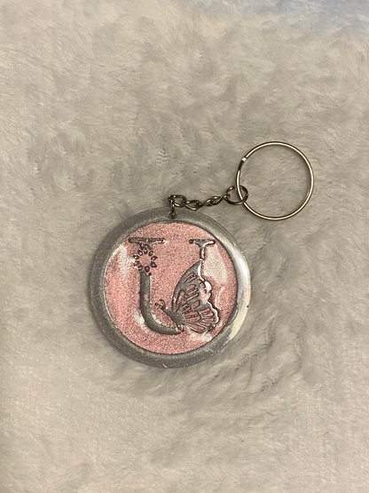 Round Letter/Symbol with Butterfly Keychains