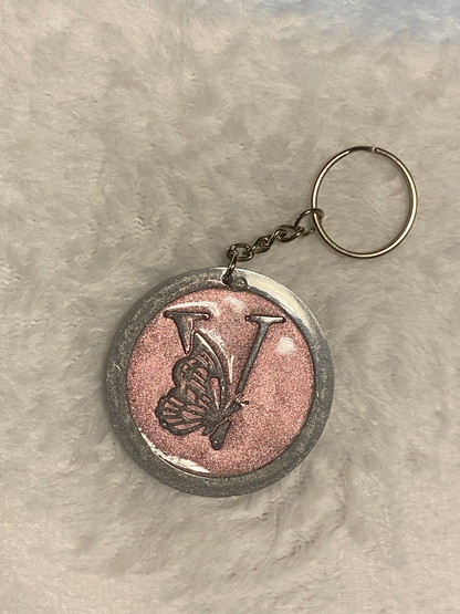 Round Letter/Symbol with Butterfly Keychains