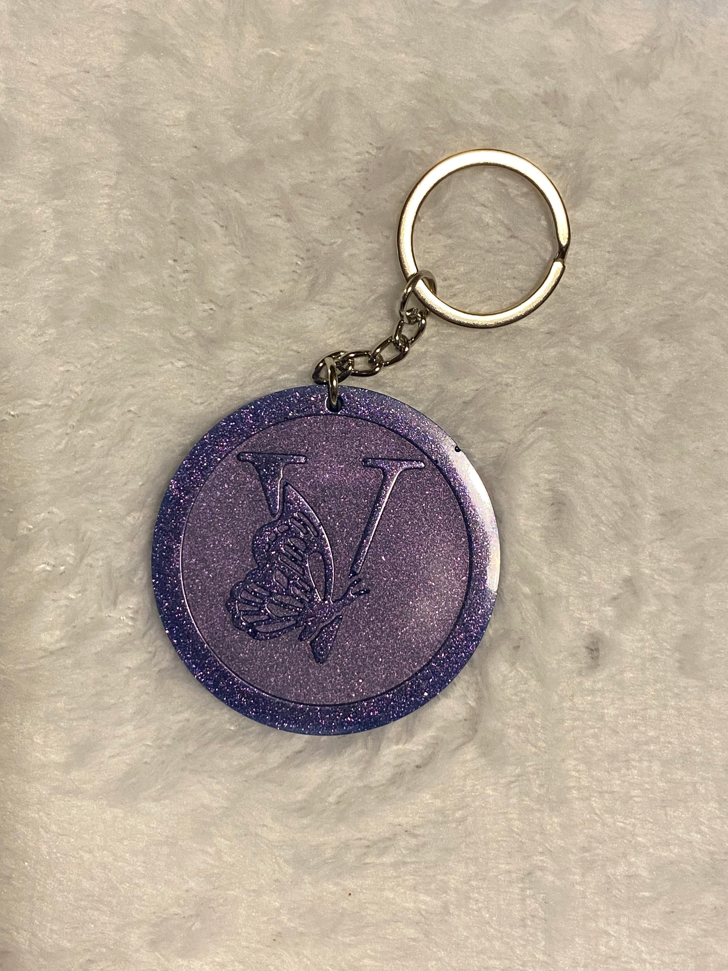 Round Letter/Symbol with Butterfly Keychains