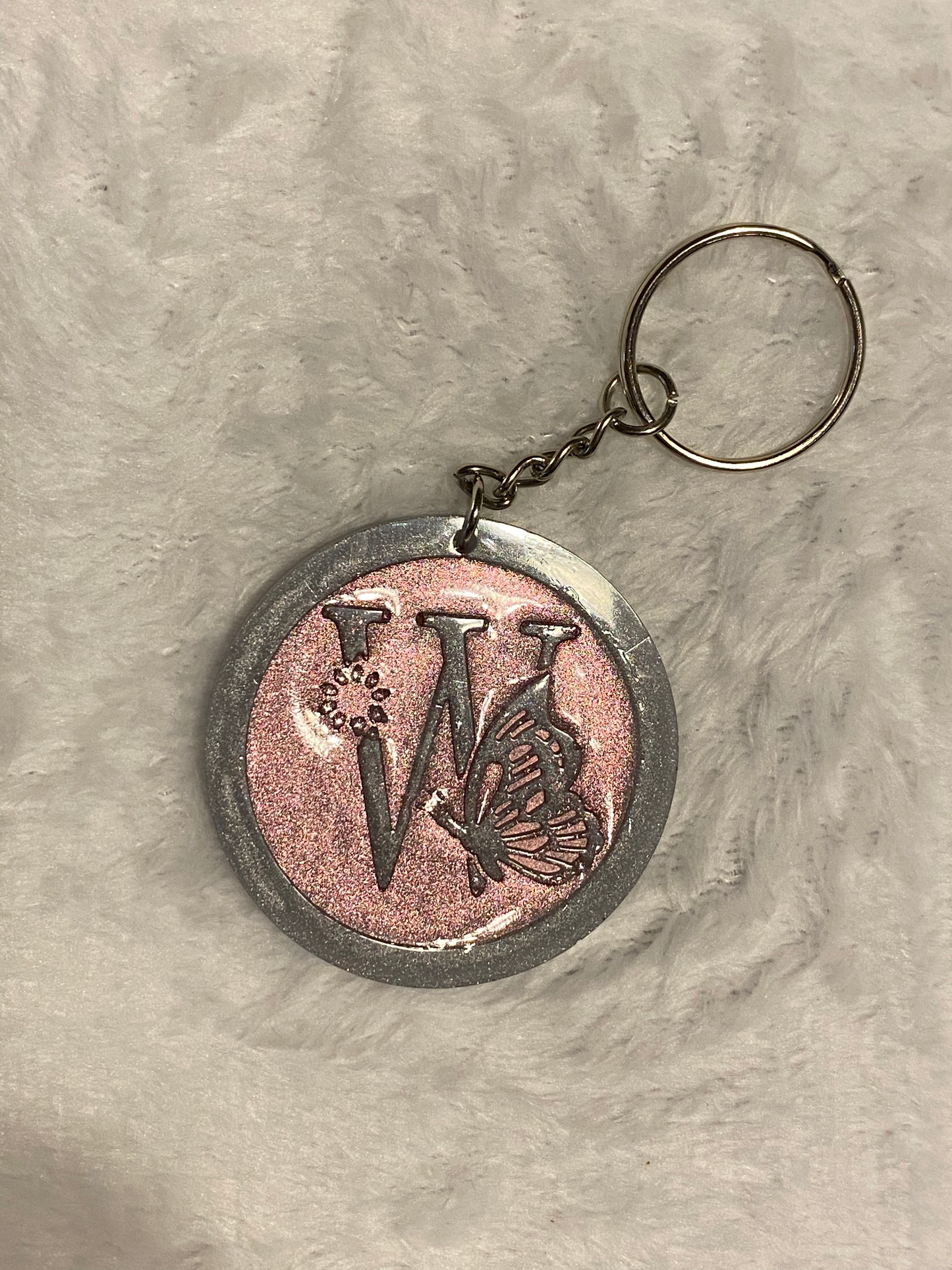 Round Letter/Symbol with Butterfly Keychains